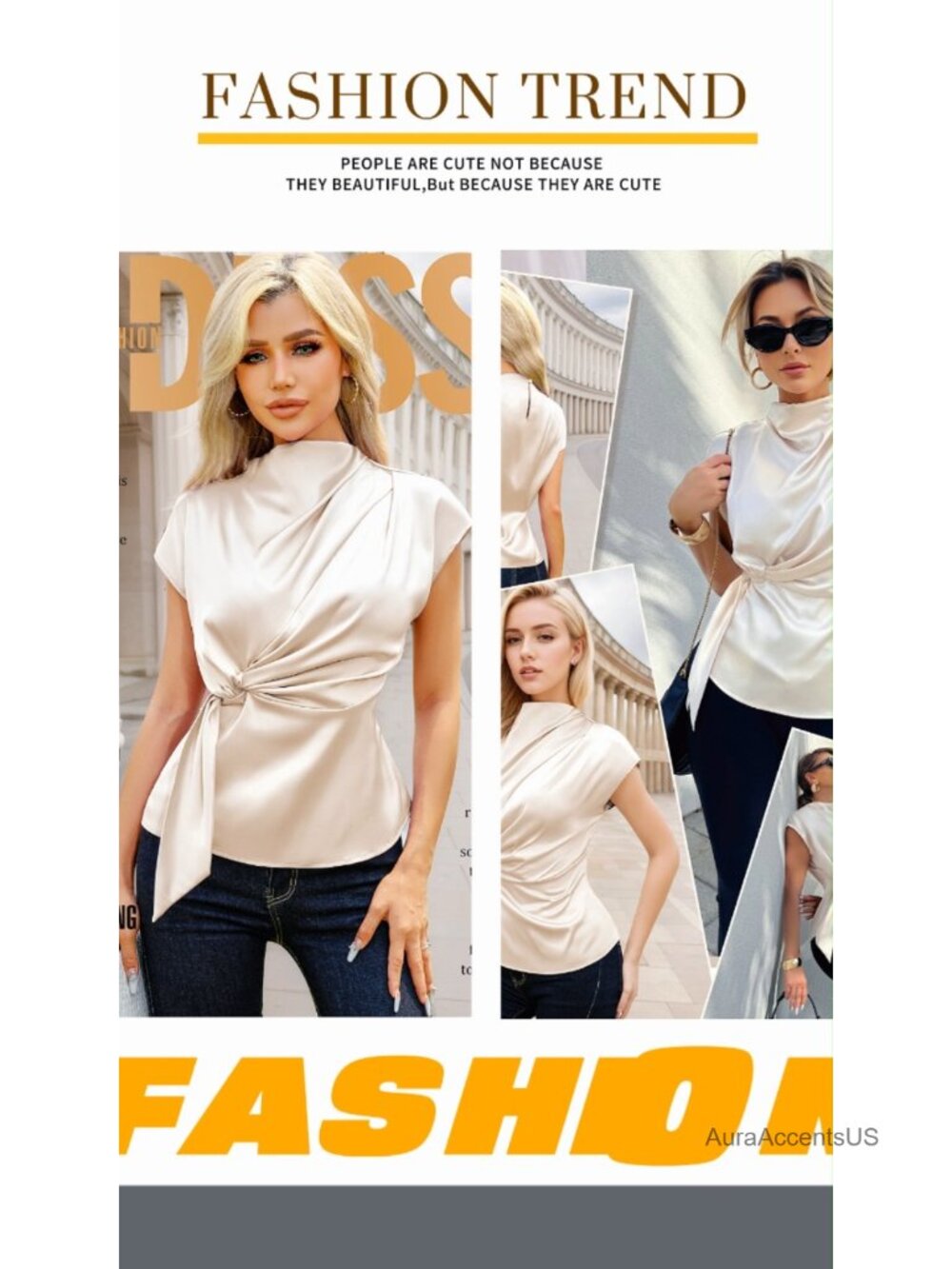 Silk Satin Ruched Tie Front Peplum Tunic Blouse Mock Neck Cap Sleeve Work Top - Picture 5 of 5